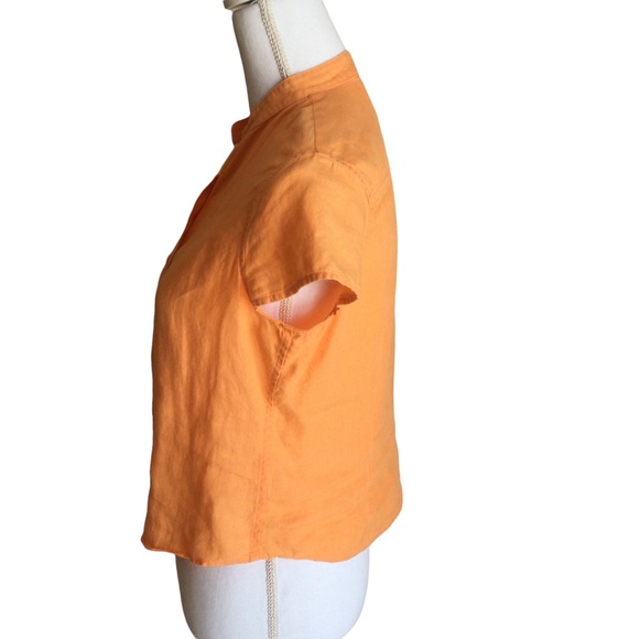 Talbots Irish Linen Button Up Blouse. Cap Sleeves. Mandarin Collar. - Picture 3 of 8